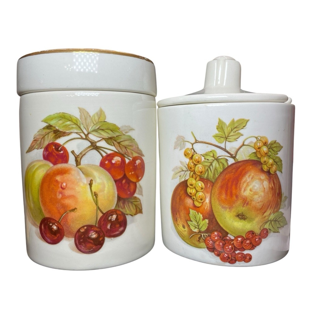 Vintage Crown Devon Fieldings Staffordshire‎ England 2 Canisters With Lids Jam